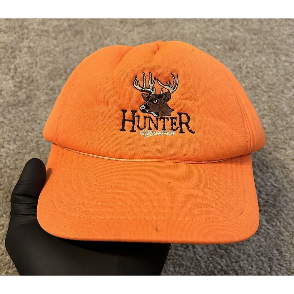 Vintage Whitetail Deer Hunter Safety Orange Foam Snapback Trucker Hat Cap